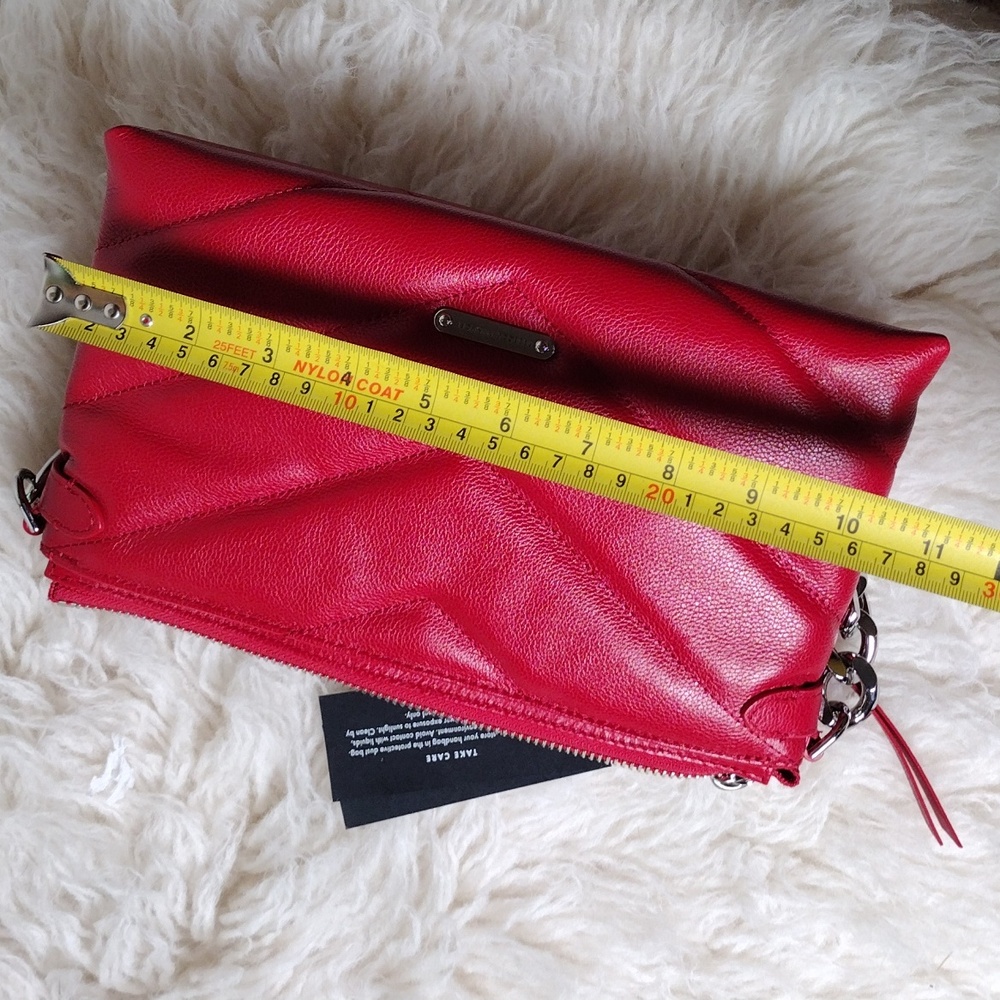 Red Leather Shoulder Bag Chevron - Picture 3 of 3